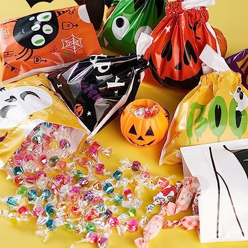 JOYIN 108 PCS Halloween Drawstring Treat Bags with 9 Character Designs, Mini Halloween Goodie Candy Bags, Plastic Gift Bag Bulk for Kids Boys Girls Trick or Treating, Party Favor Supplies