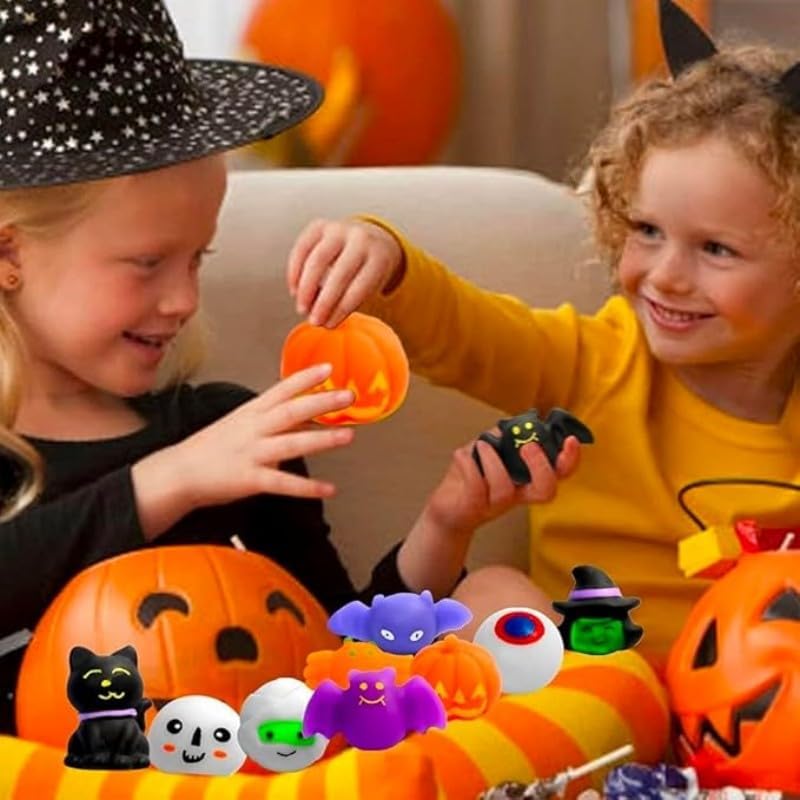 36Pcs Halloween Kawaii Squishies Treasure Box Mini Mochi Squishy Squeeze Toys Stress Reliever Anxiety Packs for Kids Halloween Party Favors (Halloween)