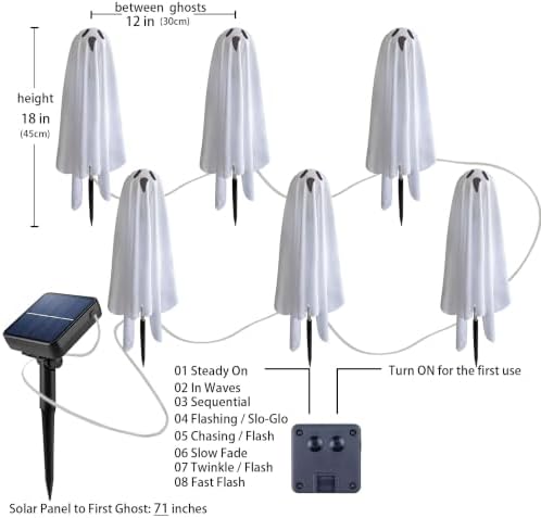 Solar Ghost Lights for Outdoor Halloween Decoration, Set of 6 Scary Spooky Pathway Lights for Trick or Treat Outside Garden Grave Lawn Porch Yard Halloween Party Decor, Cool White