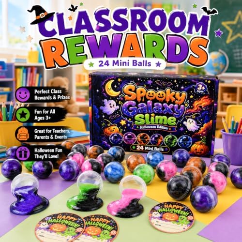 D'ALBA 24 Pack Halloween Galaxy Slime Balls, Party Favors for Kids