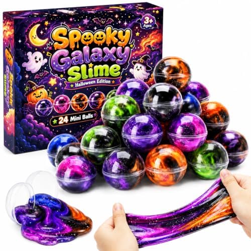 D'ALBA 24 Pack Halloween Galaxy Slime Balls, Party Favors for Kids