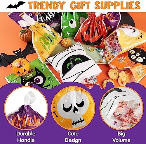 JOYIN 108 PCS Halloween Drawstring Treat Bags with 9 Character Designs, Mini Halloween Goodie Candy Bags, Plastic Gift Bag Bulk for Kids Boys Girls Trick or Treating, Party Favor Supplies