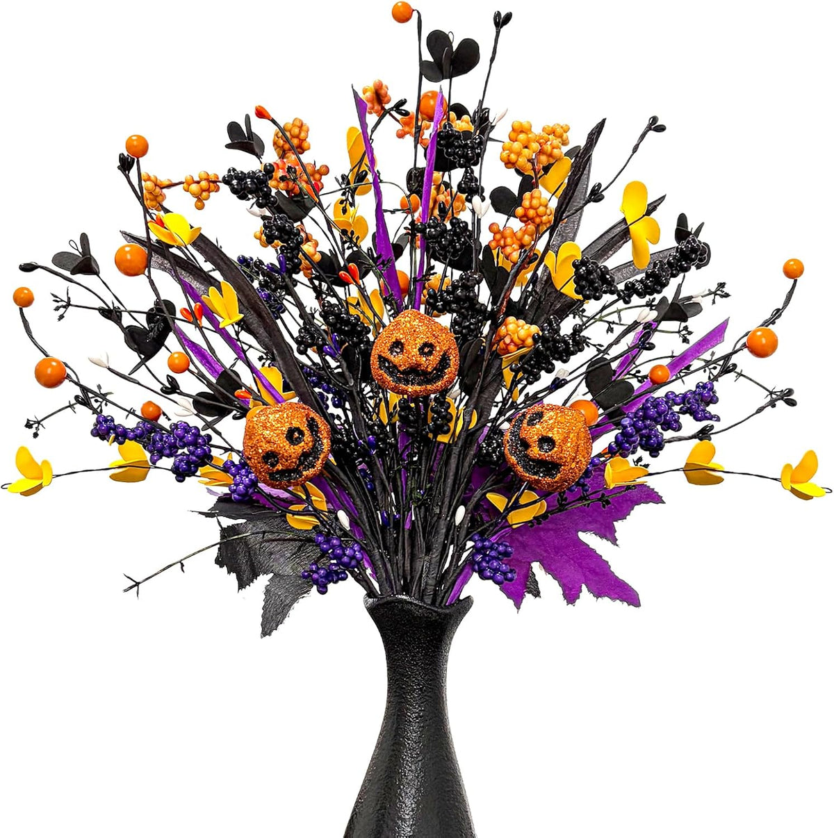 6-Pack Halloween Floral Picks 17" Jack-o'-Lanterns and 3-Color Berry