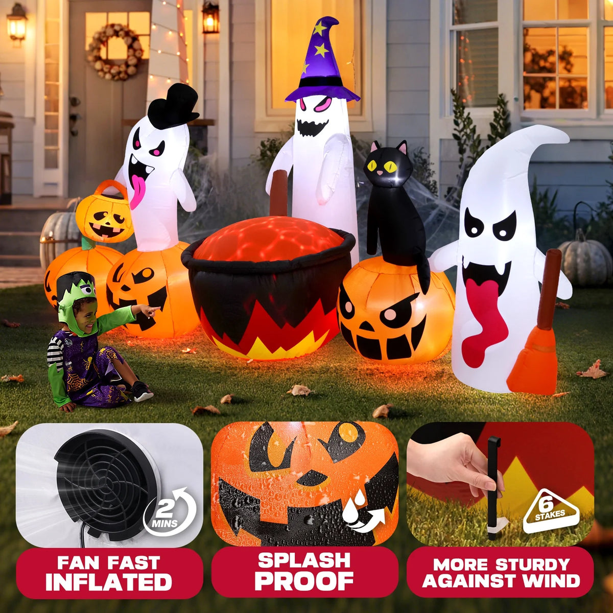 Ayieyill 8.5FT Halloween Inflatables Pumpkin Ghost Family with Built-in LED Lights, Halloween Blow up Yard Decorations