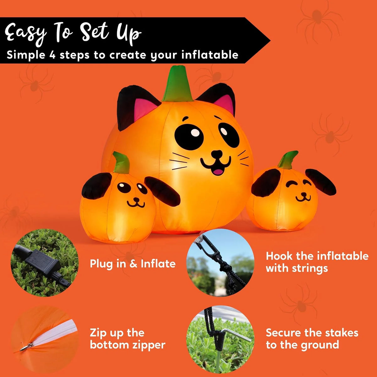 Joyfy 7 ft Halloween Inflatable Long Pumpkin with Witch's Cat Decorations Inflatables with Build-in LEDs,Halloween Decor Outdoor Blow Up Yard Decorations