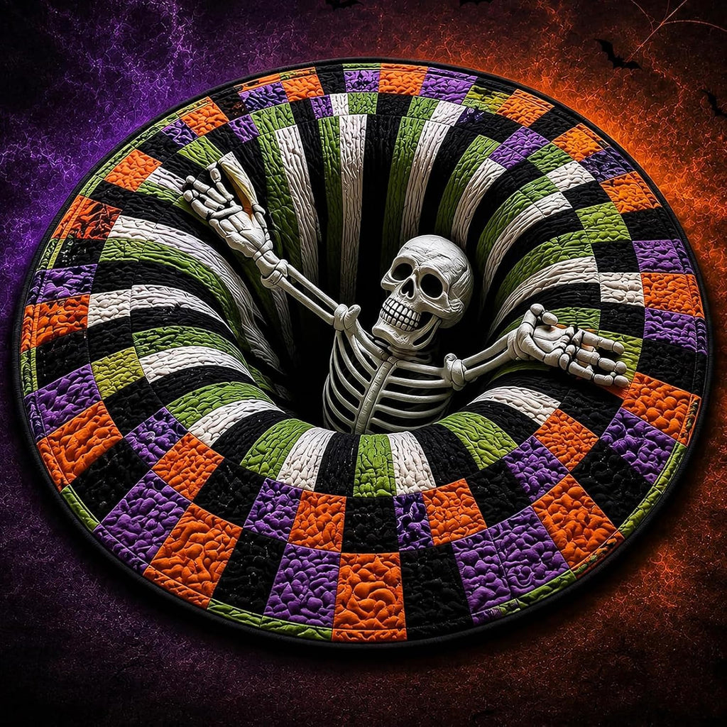 3D Halloween Rug, Ghost Skeleton vortex quilted 3D Optical Illusion Rugs | Candy Corn Abyss Quilted Round Mat with Spooky Depth Design Crystal Velvet Soft & Durable Fabric Non-slip（24INCH skull）