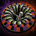 3D Halloween Rug, Ghost Skeleton vortex quilted 3D Optical Illusion Rugs | Candy Corn Abyss Quilted Round Mat with Spooky Depth Design Crystal Velvet Soft & Durable Fabric Non-slip（24INCH skull）