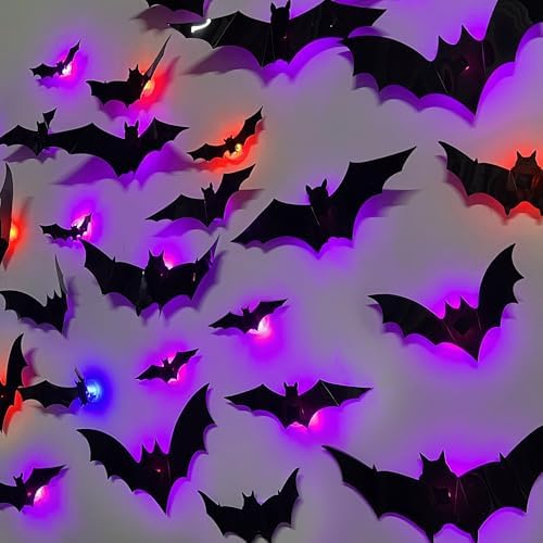 DR.DUDU 36 Pack Halloween Wall Decor Light up Spiders, Purple