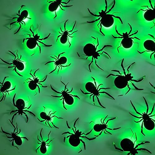 DR.DUDU 36 Pack Halloween Wall Decor Light up Spiders, Purple