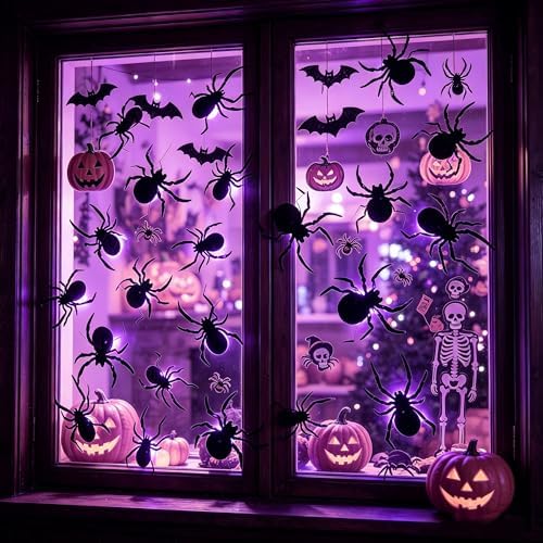 DR.DUDU 36 Pack Halloween Wall Decor Light up Spiders, Purple