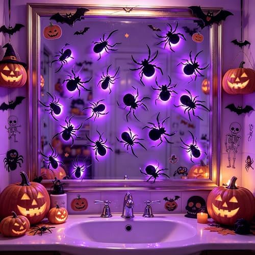 DR.DUDU 36 Pack Halloween Wall Decor Light up Spiders, Purple