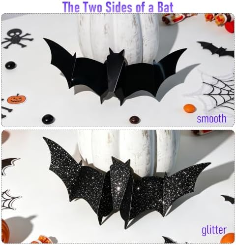 TW SHINE 40 PCS Halloween Bats Wall Stickers Decor, Removable PVC Lighted 3D Bats Wall Stickers Assorted Size, Halloween Decorations for Indoor Outdoor Home Window Party Supplies