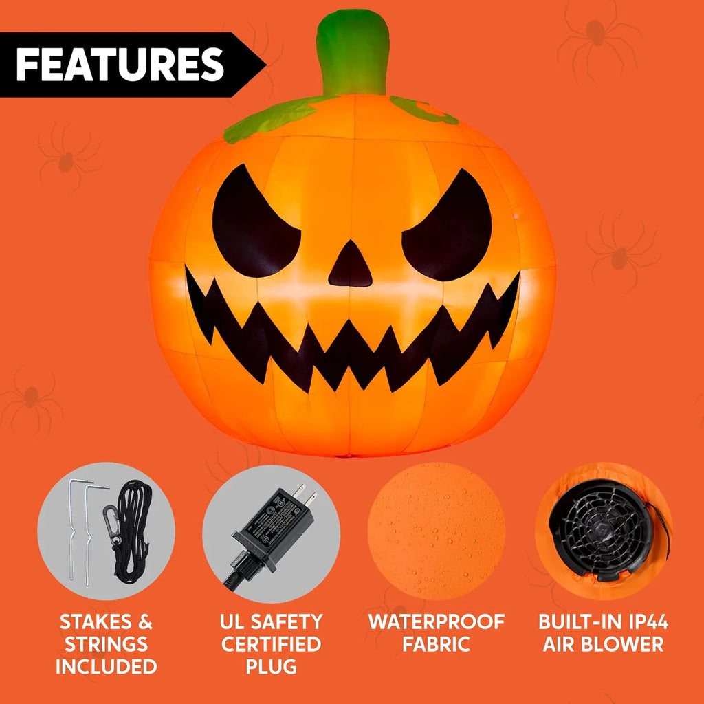 Joyfy 7 ft Halloween Inflatable Long Pumpkin with Witch's Cat Decorations Inflatables with Build-in LEDs,Halloween Decor Outdoor Blow Up Yard Decorations