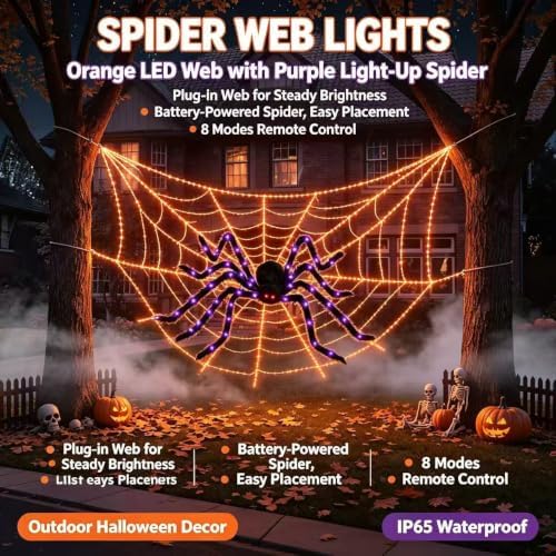 Halloween Spider Web Lights Outdoor 200in LED Giant Yard Decor with Timer