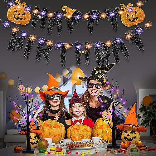 Halloween Decorations 2 Pack 24 Inch Color-Changing Halloween Tree Light,USB&Timer Battery Operated Orange and Purple Halloween Black Tree for Indoor Home Holiday Party Decorations (Orange & Purple)