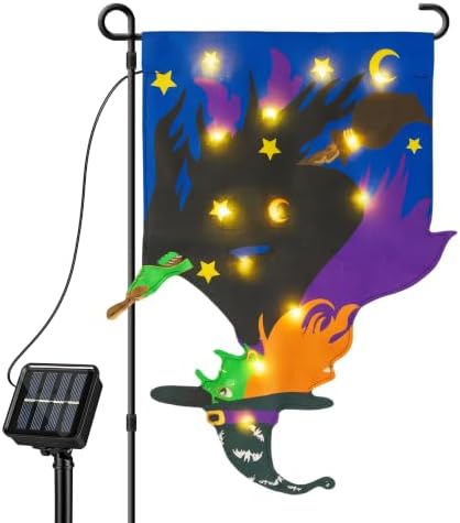 Lighted Halloween Garden Flag,12x18 Inch Solar Powered Yard Flag