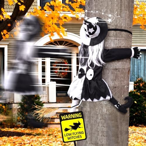 Halloween Decorations Outdoor Crashing Witch: 44'' Flying Crashed Witches Hanging into Tree - Halloween Decor for Yard Garden Porch