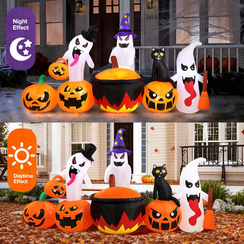 Ayieyill 8.5FT Halloween Inflatables Pumpkin Ghost Family with Built-in LED Lights, Halloween Blow up Yard Decorations