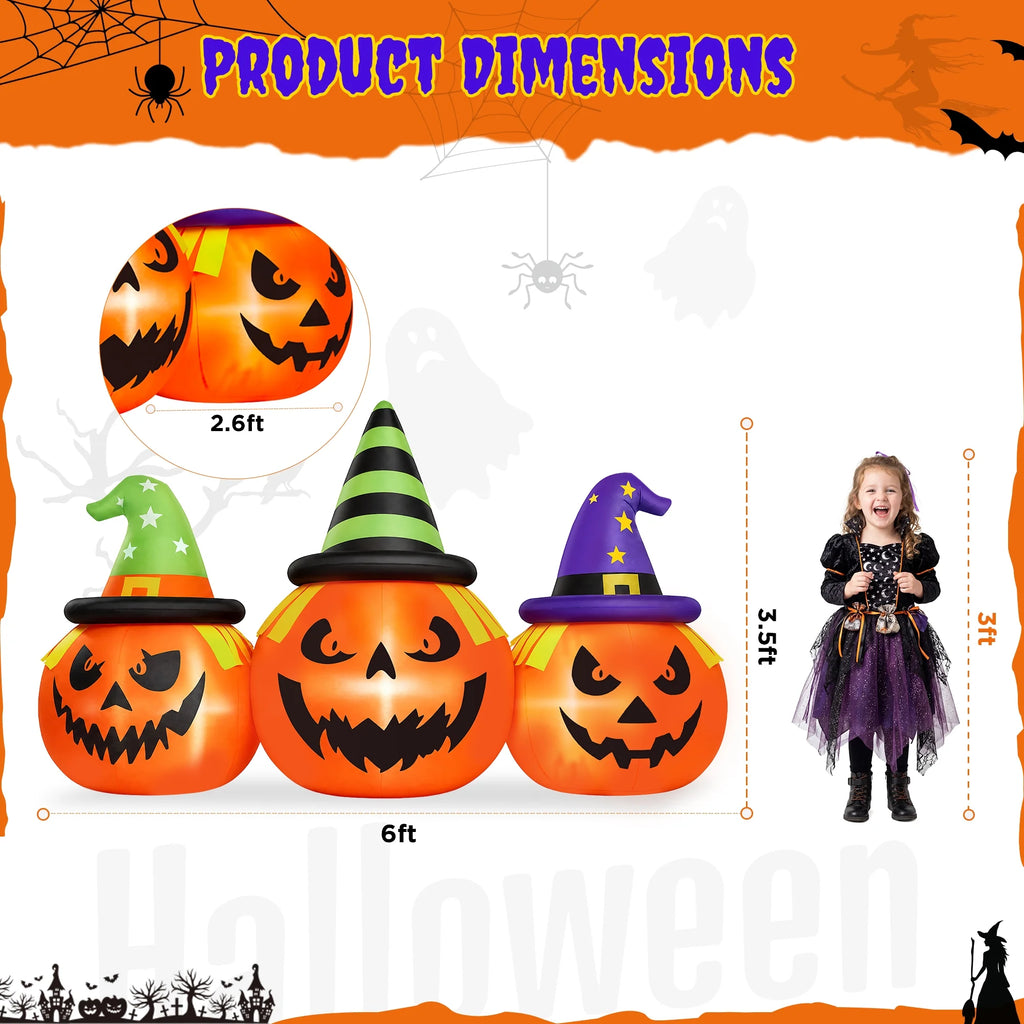 Firstness 6FT Halloween Inflatable Pumpkins Decorations with LED Lights, Halloween Blow Ups Decoration for Home Party