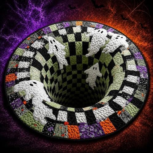 3D Halloween Rug, Ghost Skeleton vortex quilted 3D Optical Illusion Rugs | Candy Corn Abyss Quilted Round Mat with Spooky Depth Design Crystal Velvet Soft & Durable Fabric Non-slip（24INCH skull）