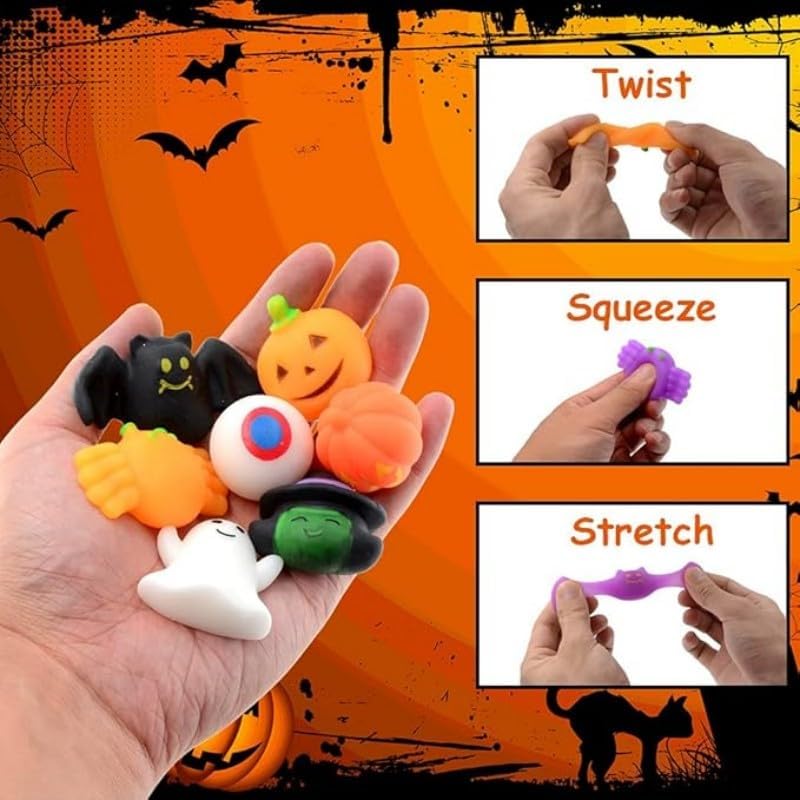 36Pcs Halloween Kawaii Squishies Treasure Box Mini Mochi Squishy Squeeze Toys Stress Reliever Anxiety Packs for Kids Halloween Party Favors (Halloween)