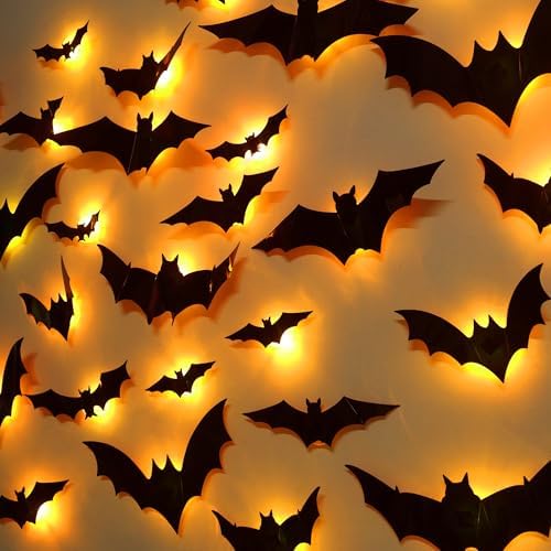 DR.DUDU 36 Pack Halloween Wall Decor Light up Spiders, Purple