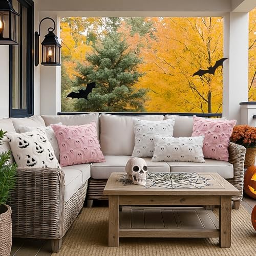 MIULEE White Halloween Pillow Covers Cute Ghost Decor Set of 2 18x18