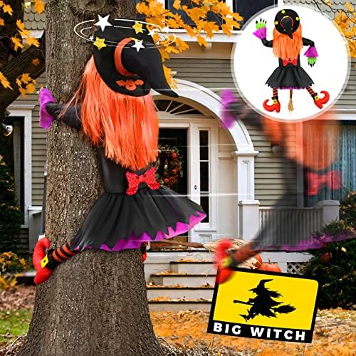 Halloween Decorations Outdoor Crashing Witch: 44'' Flying Crashed Witches Hanging into Tree - Halloween Decor for Yard Garden Porch