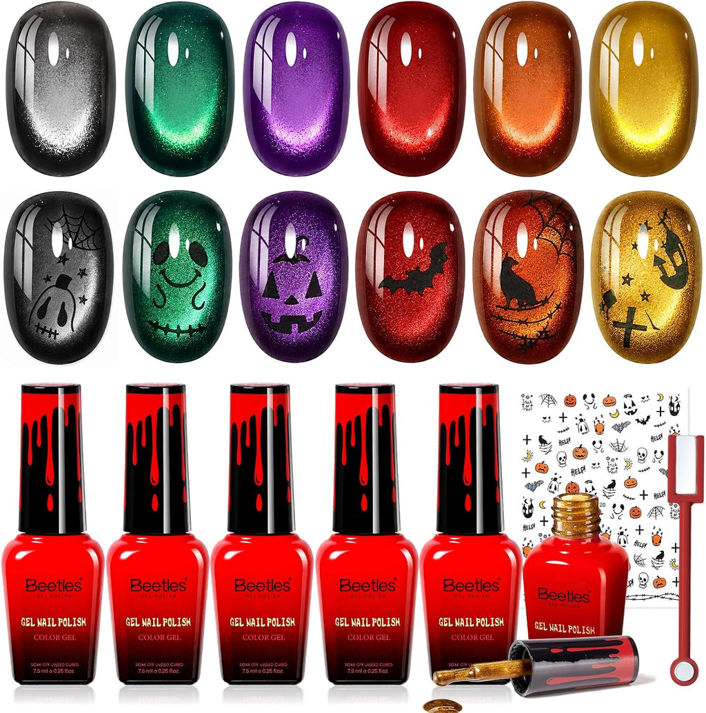 Beetles Halloween Box Cat Eye Gel Nail Polish Set, Witch Potion 6 Colors