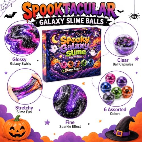 D'ALBA 24 Pack Halloween Galaxy Slime Balls, Party Favors for Kids