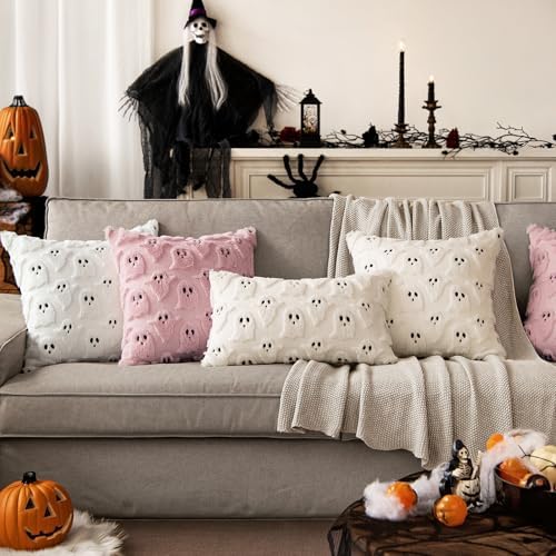 MIULEE White Halloween Pillow Covers Cute Ghost Decor Set of 2 18x18