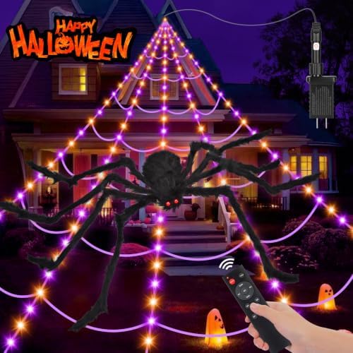 OCATO 200" Halloween Decorations Spider Web Outdoor +59" Giant Spider Décor