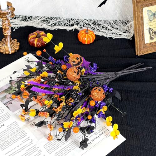 6-Pack Halloween Floral Picks 17" Jack-o'-Lanterns and 3-Color Berry