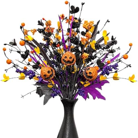 6-Pack Halloween Floral Picks 17" Jack-o'-Lanterns and 3-Color Berry