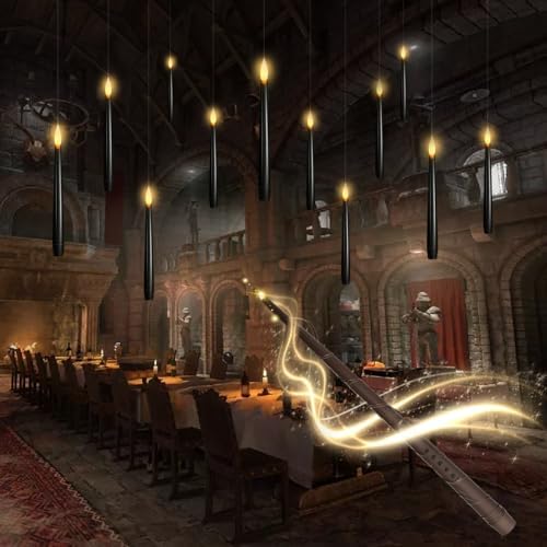kakoya Flameless Floating Candles with Wand，20 Pcs Magic LED Hanging Taper Candles，Flickering Battery Operated Taper Candle with Wand Remote for Halloween Decorations Best Gift（White）