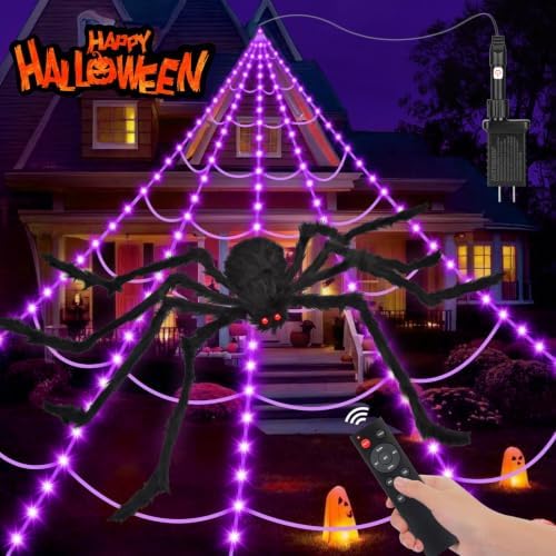 OCATO 200" Halloween Decorations Spider Web Outdoor +59" Giant Spider Décor