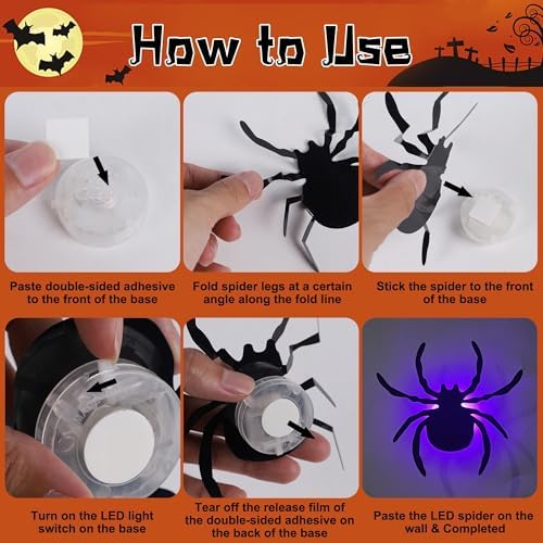 DR.DUDU 36 Pack Halloween Wall Decor Light up Spiders, Purple