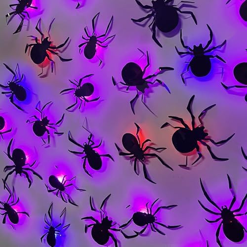 DR.DUDU 36 Pack Halloween Wall Decor Light up Spiders, Purple